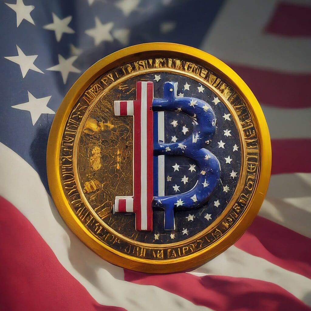 Bitcoin With United States Flag of Peace