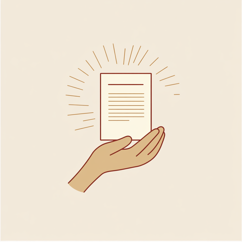 A hand holding a document with radiating light, symbolizing empowerment through knowledge and legal clarity.