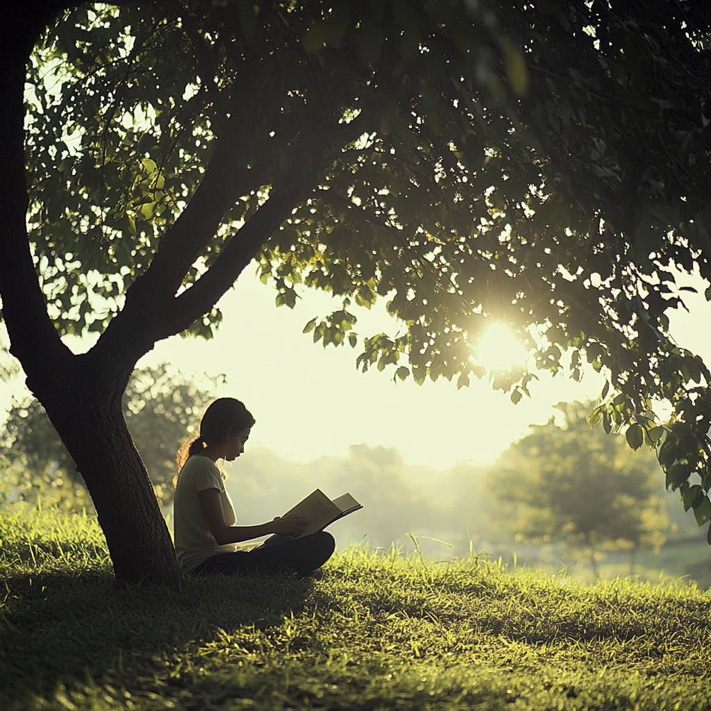 A person reading under a tree, representing self-directed learning.