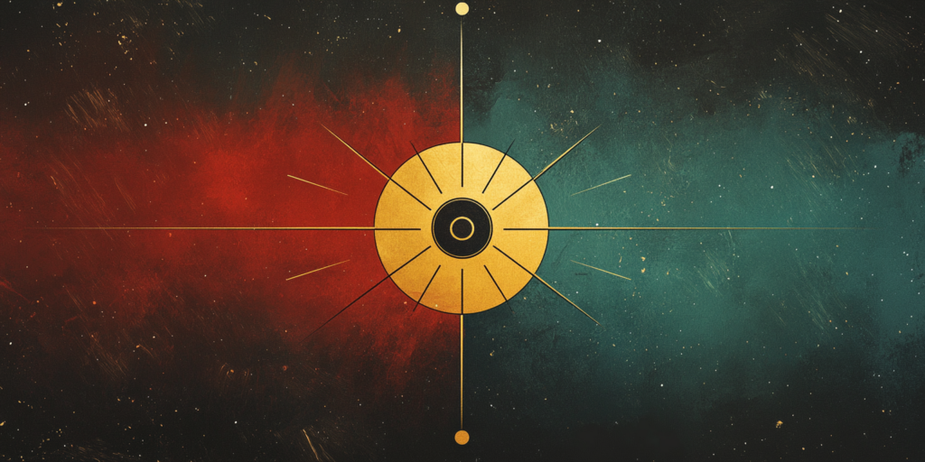 Vector icon of a circle divided into five segments, each with a pillar symbol and colored with natural hues.