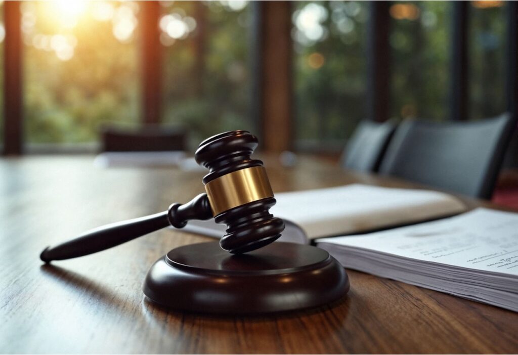 Legal documents representing a trust agreement alongside a courtroom gavel on a desk