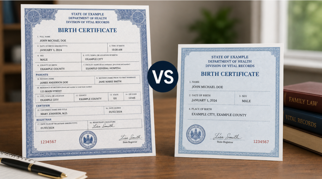 Image illustrating a comparison between long form and short form certificates