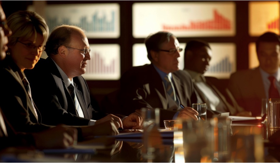 A group of business professionals comparing 501(c)(3), 501(c)(4), and 501(c)(7) organizations during a meeting